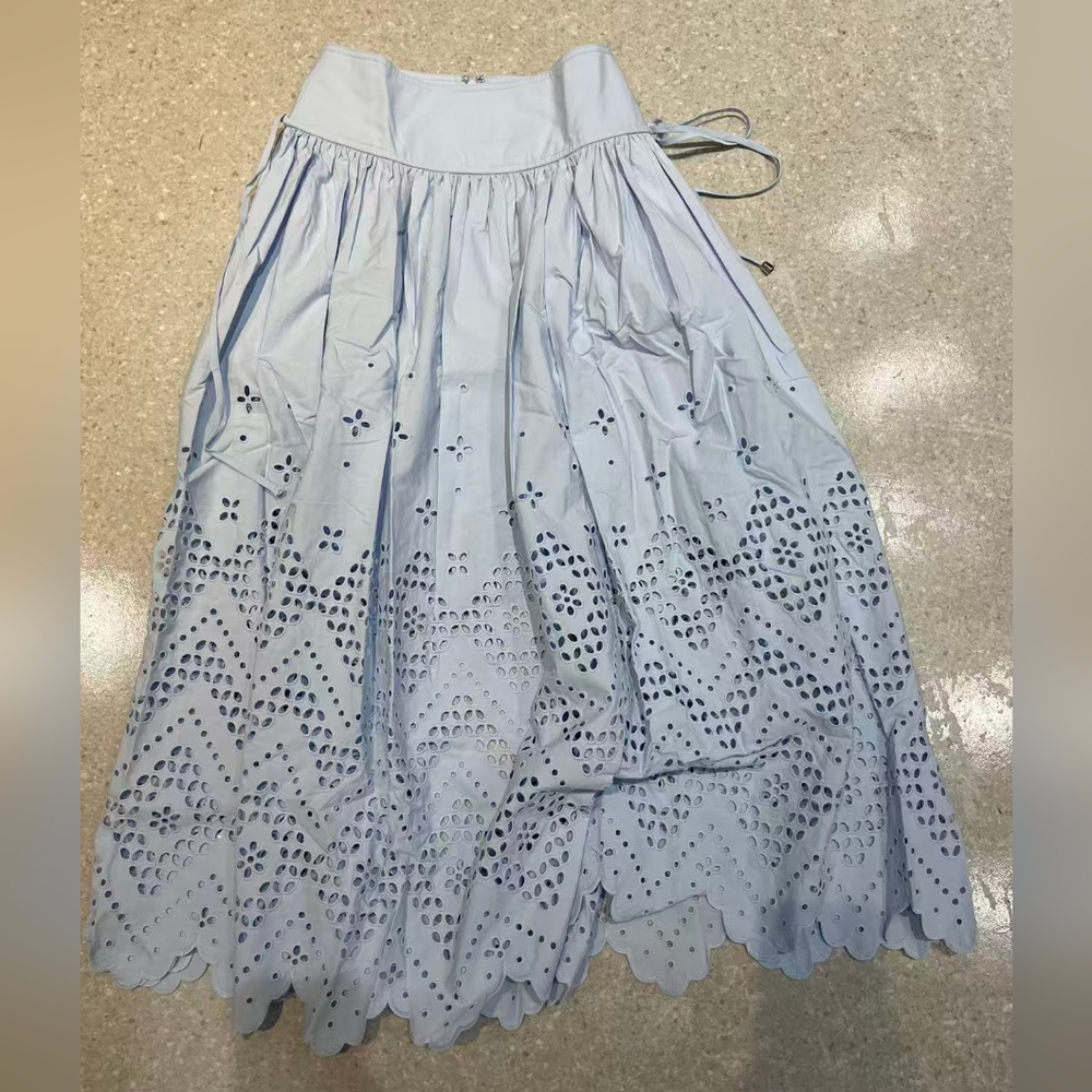 Self Portrait Blue Cotton Broderie Midi Skirt - Picture 7 of 12